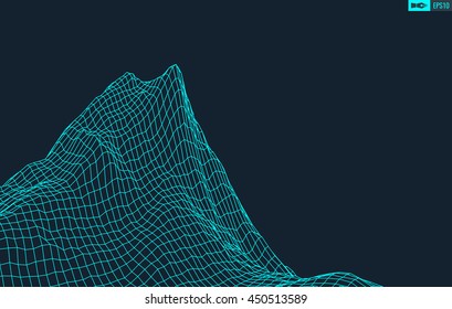 Abstract vector wireframe landscape background. Cyberspace grid. 3d technology wireframe vector illustration. Digital landscape for presentations .