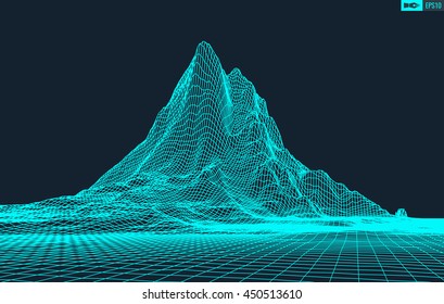 Abstract vector wireframe landscape background. Cyberspace grid. 3d technology wireframe vector illustration. Digital landscape for presentations .