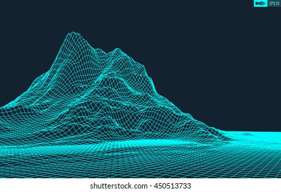 Abstract vector wireframe landscape background. Cyberspace grid. 3d technology wireframe vector illustration. Digital landscape for presentations .