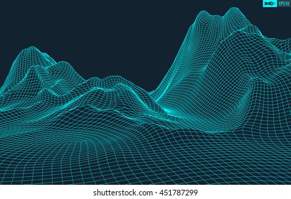 Abstract vector wireframe landscape background. Cyberspace grid. 3d technology wireframe vector illustration. Digital landscape for presentations .