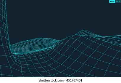 Abstract vector wireframe landscape background. Cyberspace grid. 3d technology wireframe vector illustration. Digital landscape for presentations .