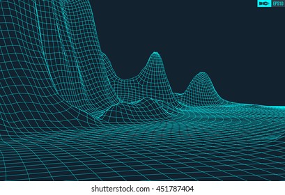 Abstract vector wireframe landscape background. Cyberspace grid. 3d technology wireframe vector illustration. Digital landscape for presentations .