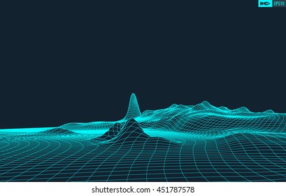 Abstract vector wireframe landscape background. Cyberspace grid. 3d technology wireframe vector illustration. Digital landscape for presentations .