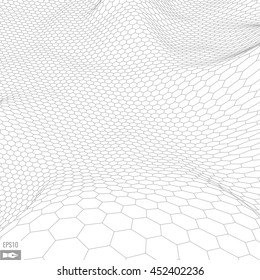 Abstract vector wireframe landscape background. Cyberspace landscape grid for card design. 3d technology wireframe vector illustration. Digital wireframe landscape for presentations .