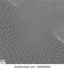Abstract vector wireframe landscape background. Cyberspace landscape grid for card design. 3d technology wireframe vector illustration. Digital wireframe landscape for presentations .