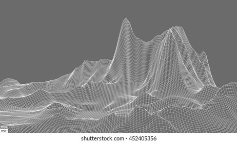 Abstract vector wireframe landscape background. Cyberspace grid. 3d technology wireframe vector illustration. Digital wireframe landscape for presentations .