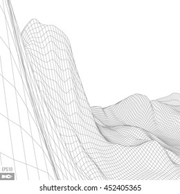 Abstract vector wireframe landscape background. Cyberspace grid. 3d technology wireframe vector illustration. Digital wireframe landscape for presentations .