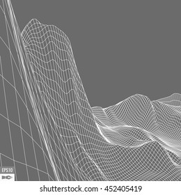 Abstract vector wireframe landscape background. Cyberspace grid. 3d technology wireframe vector illustration. Digital wireframe landscape for presentations .