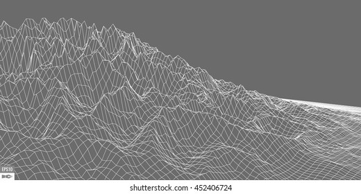 Abstract vector wireframe landscape background. Cyberspace grid. 3d technology wireframe vector illustration. Digital wireframe landscape for presentations .