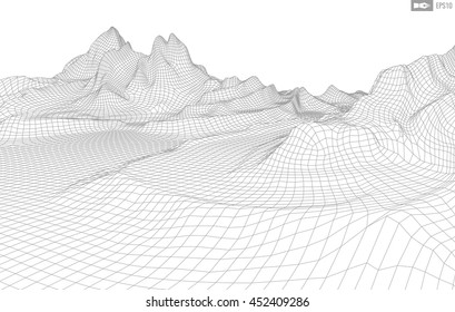 Abstract vector wireframe landscape background. Cyberspace grid. 3d technology wireframe vector illustration. Digital wireframe landscape for presentations .