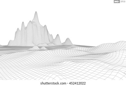 Abstract vector wireframe landscape background. Cyberspace grid. 3d technology wireframe vector illustration. Digital wireframe landscape for presentations .
