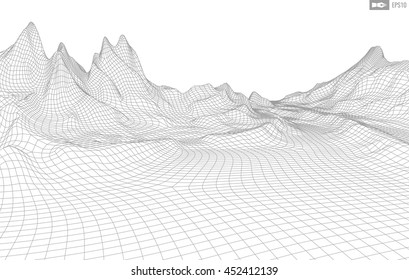 Abstract vector wireframe landscape background. Cyberspace grid. 3d technology wireframe vector illustration. Digital wireframe landscape for presentations .
