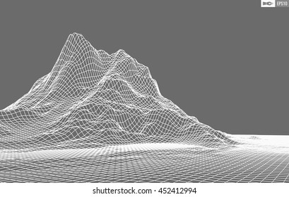 Abstract vector wireframe landscape background. Cyberspace grid. 3d technology wireframe vector illustration. Digital wireframe landscape for presentations .