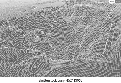 Abstract vector wireframe landscape background. Cyberspace grid. 3d technology wireframe vector illustration. Digital wireframe landscape for presentations .
