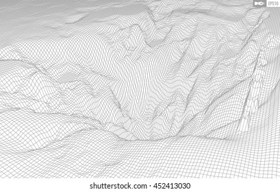 Abstract vector wireframe landscape background. Cyberspace grid. 3d technology wireframe vector illustration. Digital wireframe landscape for presentations .