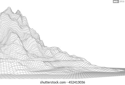 Abstract vector wireframe landscape background. Cyberspace grid. 3d technology wireframe vector illustration. Digital wireframe landscape for presentations .