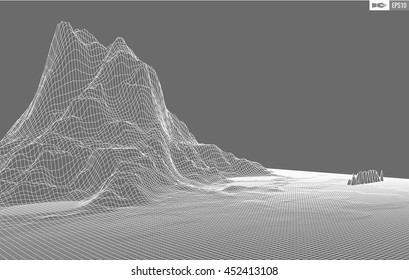 Abstract vector wireframe landscape background. Cyberspace grid. 3d technology wireframe vector illustration. Digital wireframe landscape for presentations .