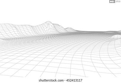 Abstract vector wireframe landscape background. Cyberspace grid. 3d technology wireframe vector illustration. Digital wireframe landscape for presentations .