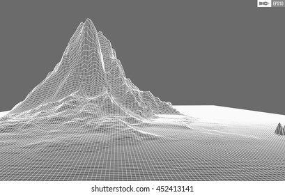 Abstract vector wireframe landscape background. Cyberspace grid. 3d technology wireframe vector illustration. Digital wireframe landscape for presentations .