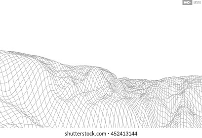 Abstract vector wireframe landscape background. Cyberspace grid. 3d technology wireframe vector illustration. Digital wireframe landscape for presentations .