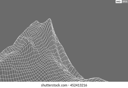 Abstract vector wireframe landscape background. Cyberspace grid. 3d technology wireframe vector illustration. Digital wireframe landscape for presentations .