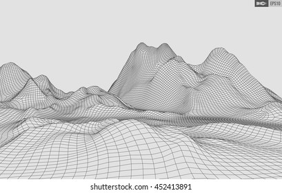 Abstract vector wireframe landscape background. Cyberspace grid. 3d technology wireframe vector illustration. Digital wireframe landscape for presentations .