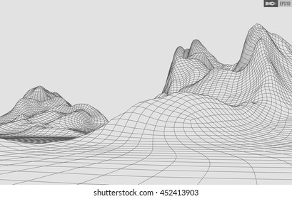 Abstract vector wireframe landscape background. Cyberspace grid. 3d technology wireframe vector illustration. Digital wireframe landscape for presentations .