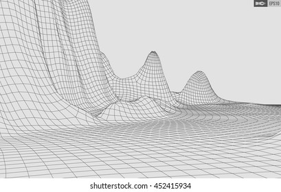 Abstract vector wireframe landscape background. Cyberspace grid. 3d technology wireframe vector illustration. Digital wireframe landscape for presentations .
