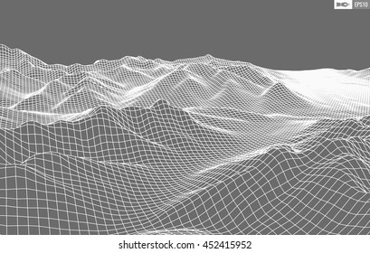 Abstract vector wireframe landscape background. Cyberspace grid. 3d technology wireframe vector illustration. Digital wireframe landscape for presentations .