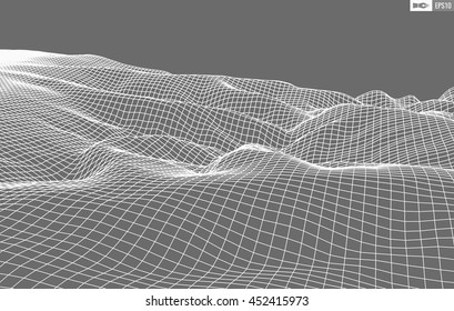 Abstract vector wireframe landscape background. Cyberspace grid. 3d technology wireframe vector illustration. Digital wireframe landscape for presentations .