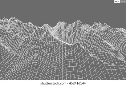 Abstract vector wireframe landscape background. Cyberspace grid. 3d technology wireframe vector illustration. Digital wireframe landscape for presentations .