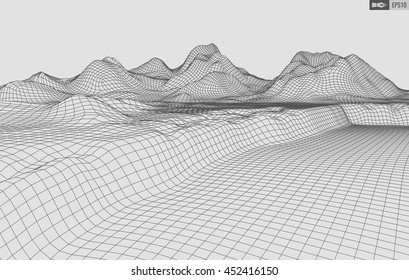 Abstract vector wireframe landscape background. Cyberspace grid. 3d technology wireframe vector illustration. Digital wireframe landscape for presentations .