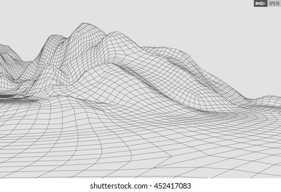 Abstract vector wireframe landscape background. Cyberspace grid. 3d technology wireframe vector illustration. Digital wireframe landscape for presentations .