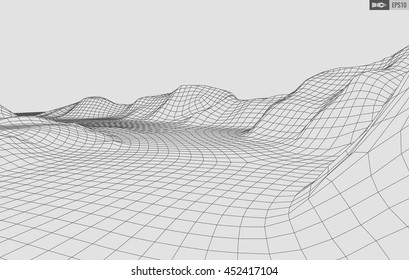 Abstract vector wireframe landscape background. Cyberspace grid. 3d technology wireframe vector illustration. Digital wireframe landscape for presentations .