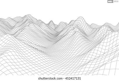 Abstract vector wireframe landscape background. Cyberspace grid. 3d technology wireframe vector illustration. Digital wireframe landscape for presentations .