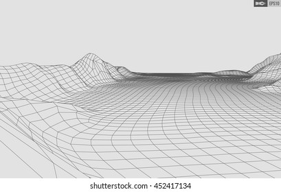 Abstract vector wireframe landscape background. Cyberspace grid. 3d technology wireframe vector illustration. Digital wireframe landscape for presentations .