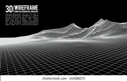 Abstract vector wireframe landscape background. Cyberspace grid. 3d technology wireframe vector illustration. Digital wireframe landscape for presentations .