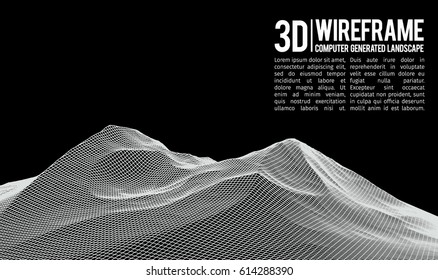 Abstract vector wireframe landscape background. Cyberspace grid. 3d technology wireframe vector illustration. Digital wireframe landscape for presentations .