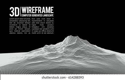 Abstract vector wireframe landscape background. Cyberspace grid. 3d technology wireframe vector illustration. Digital wireframe landscape for presentations .