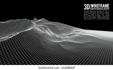 Abstract vector wireframe landscape background. Cyberspace grid. 3d technology wireframe vector illustration. Digital wireframe landscape for presentations .