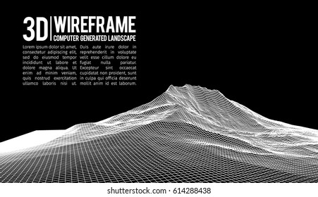 Abstract vector wireframe landscape background. Cyberspace grid. 3d technology wireframe vector illustration. Digital wireframe landscape for presentations .
