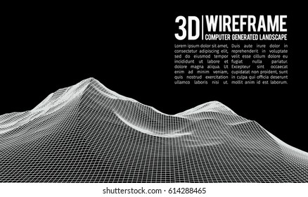 Abstract vector wireframe landscape background. Cyberspace grid. 3d technology wireframe vector illustration. Digital wireframe landscape for presentations .