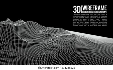 Abstract vector wireframe landscape background. Cyberspace grid. 3d technology wireframe vector illustration. Digital wireframe landscape for presentations .