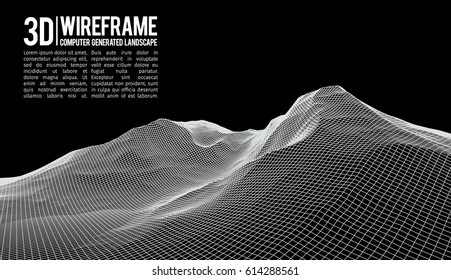 Abstract vector wireframe landscape background. Cyberspace grid. 3d technology wireframe vector illustration. Digital wireframe landscape for presentations .