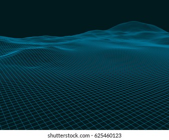 Abstract vector wireframe landscape background, 3d technology wireframe vector illustration.