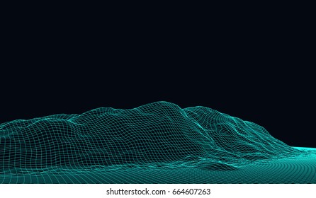 Abstract vector wireframe landscape background. Big Data. 3d futuristic vector illustration