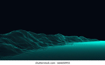Abstract vector wireframe landscape background. Big Data. 3d futuristic vector illustration