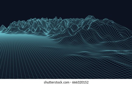 Abstract vector wireframe landscape background. Big Data. 3d futuristic vector illustration