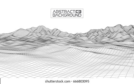 Abstract vector wireframe landscape background. Cyberspace grid. 3d technology wireframe vector illustration. Digital wireframe landscape for presentations .