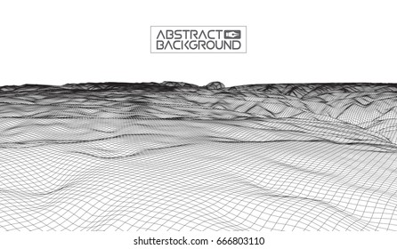 Abstract vector wireframe landscape background. Cyberspace grid. 3d technology wireframe vector illustration. Digital wireframe landscape for presentations .